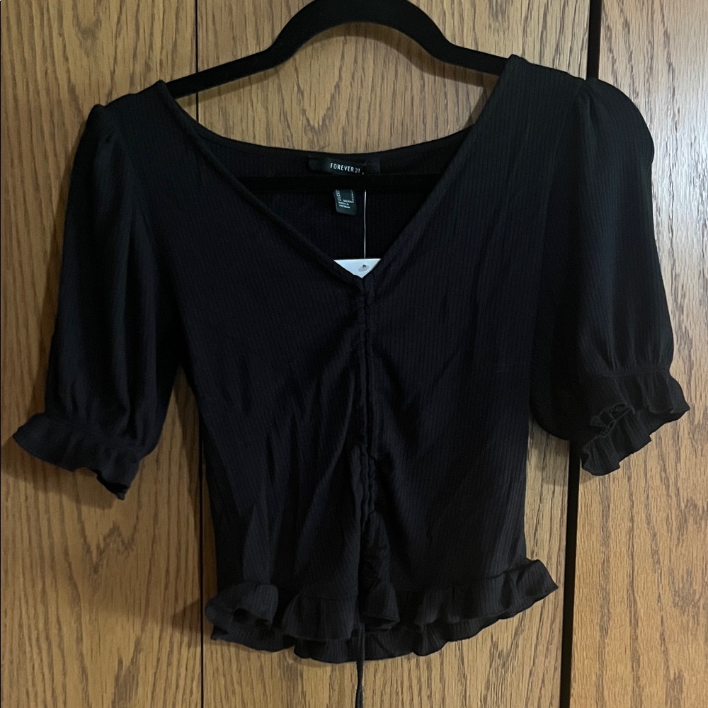 Forever 21 Black Puff Sleeve Blouse